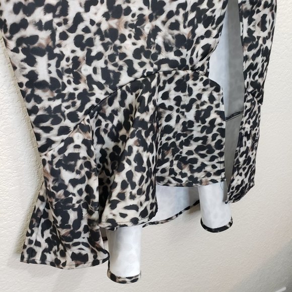 Runaway Women's Cheetah Print Ruffle Side Slit Asymmetrical Midi Skirt Sz 8 - Picture 6 of 15